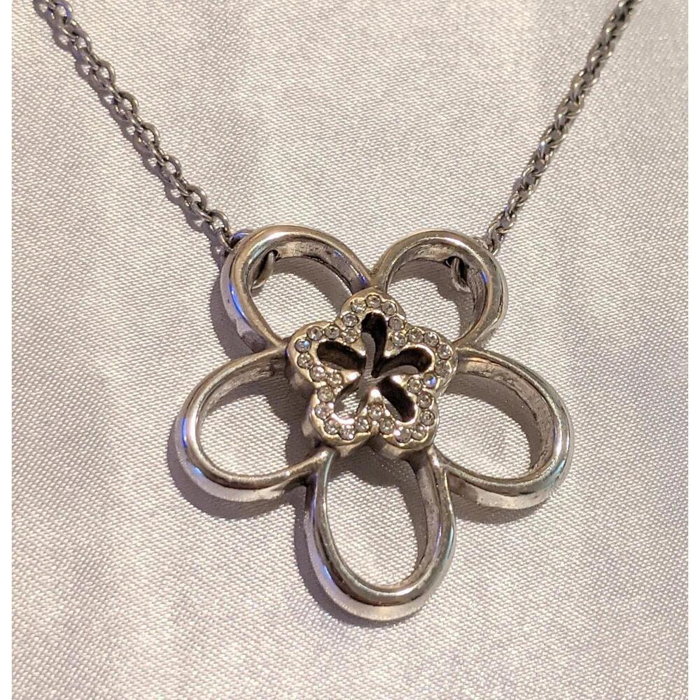 Brighton Silver Flower Pendant Necklace with Crystal Accent